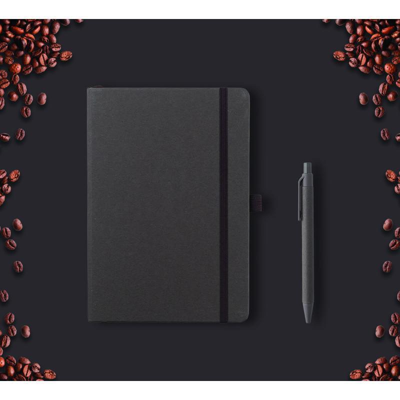 ABULA - eco-neutral A5 Fruit Paper Hard Cover Notebook & Ball Pen - Coffee