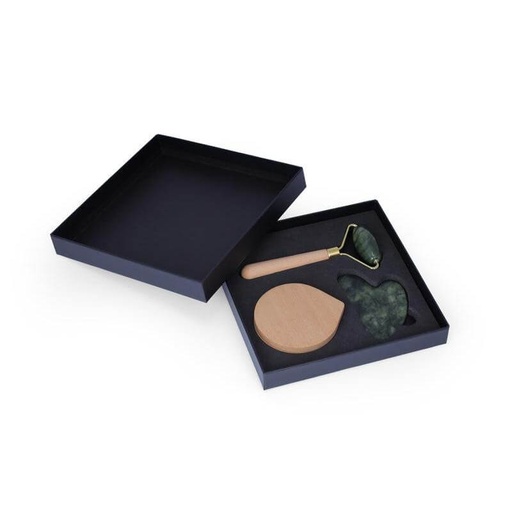 LUNA - Set of Jade Face Roller, Guasha and Mirror 