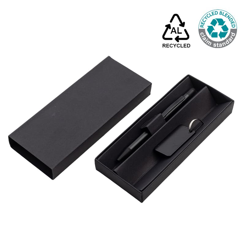 ANGLA - Gift Set of RCS Recycled Aluminium Pen and Keychain - Black