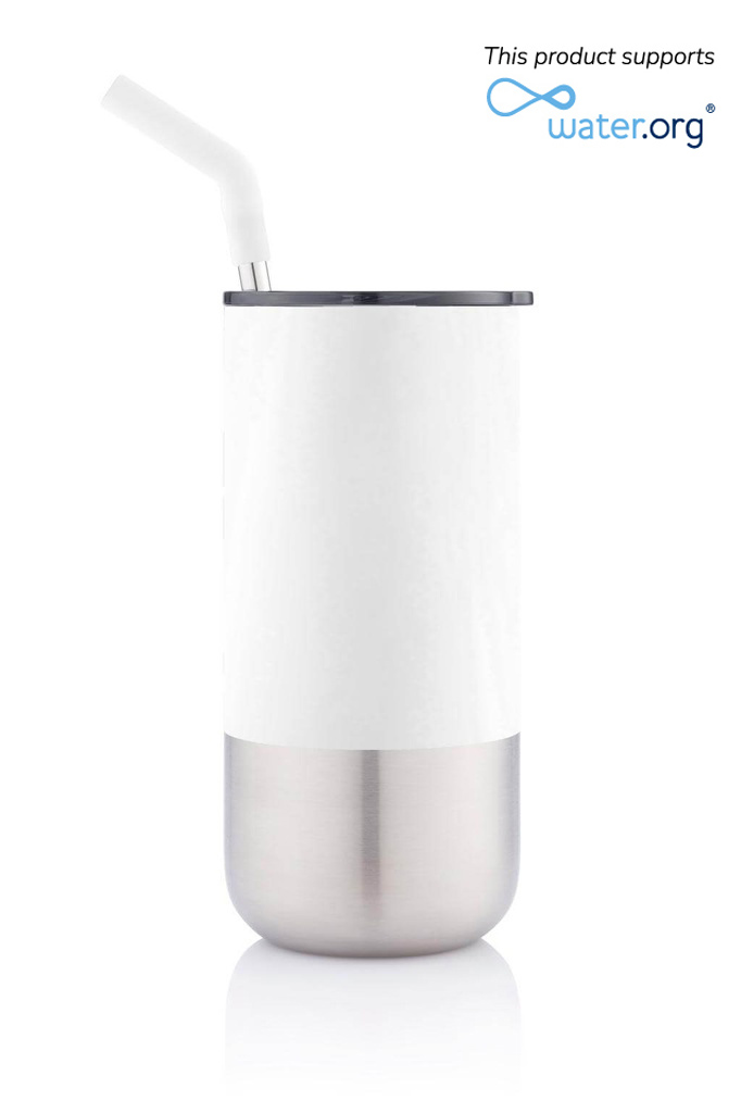 BORCULO - CHANGE Collection Insulated Tumbler with Reusable Straw - White