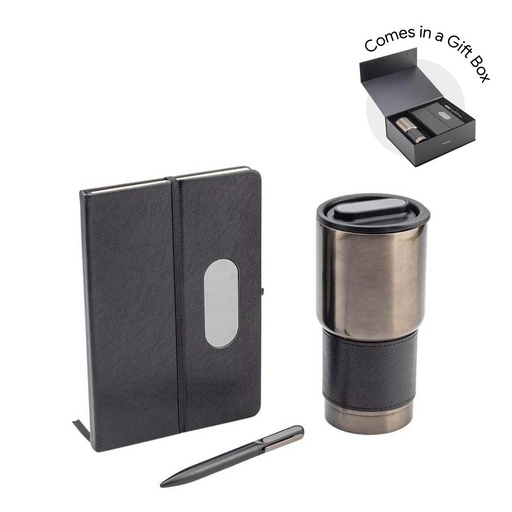 [GSHL 9595] GIESSEN - Hans Larsen Gift Set of Tumbler, Notebook and Pen - Black	